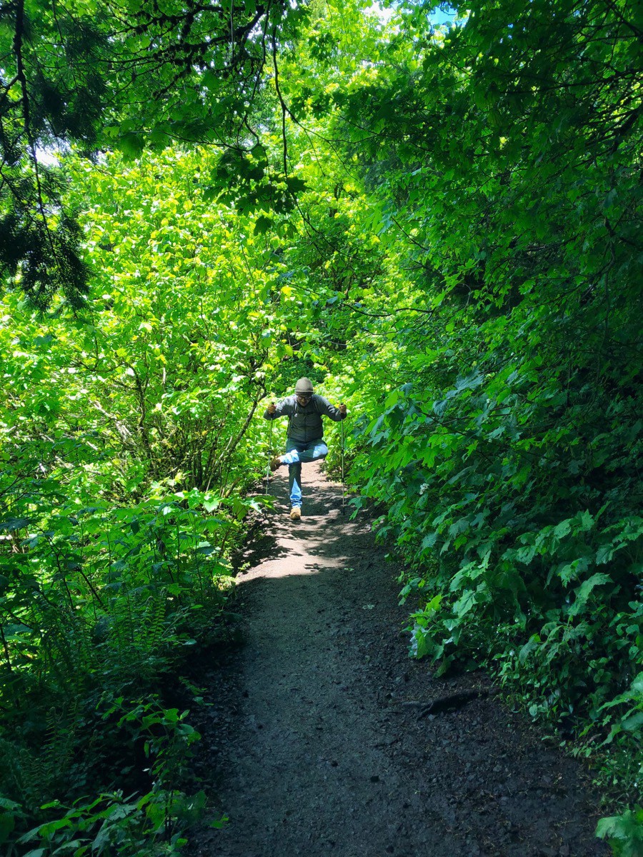 Stretches on the trail. Photo by Jenni.